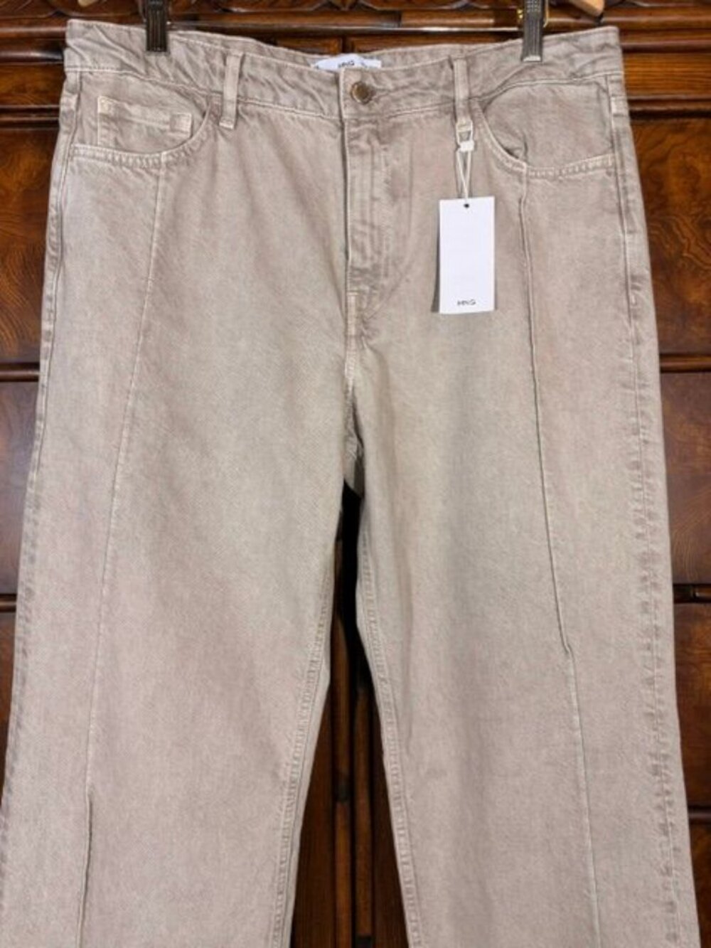 Mango Tan Straight Leg Front Seamed Mid Rise 100% Cotton Jean - Picture 6 of 14
